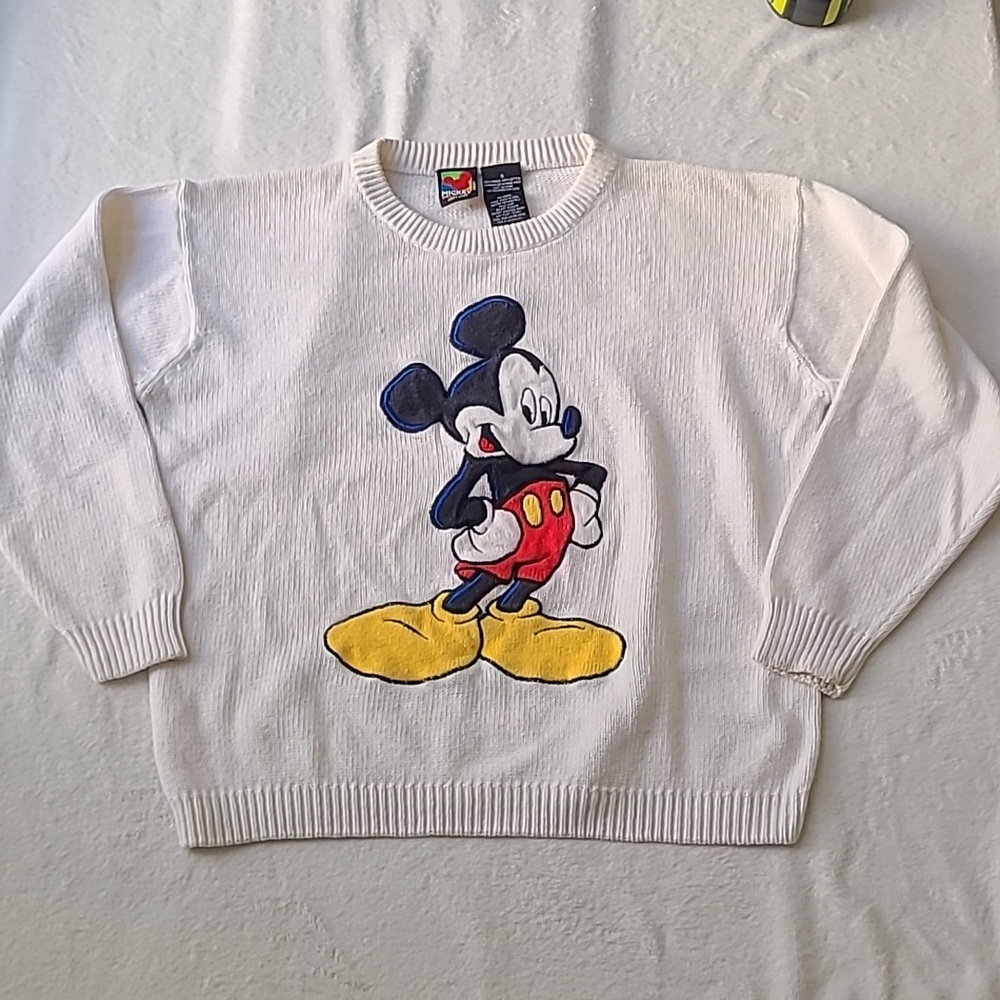 Disney Mickey Mouse Unlimited Jerry Leigh White Crew Neck Sweater Small Knit